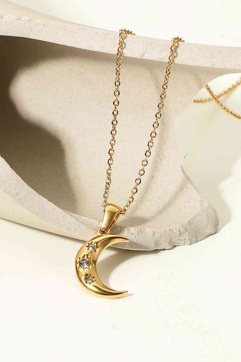 アクセサリー original 18K moon Jewelry 18K Gold Round Cubic Zirconia Star Moon Pendant Necklace