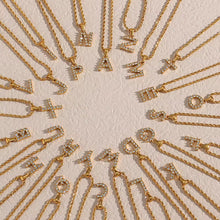 Load image into Gallery viewer, Rhinestone Letter CZ with rope chain