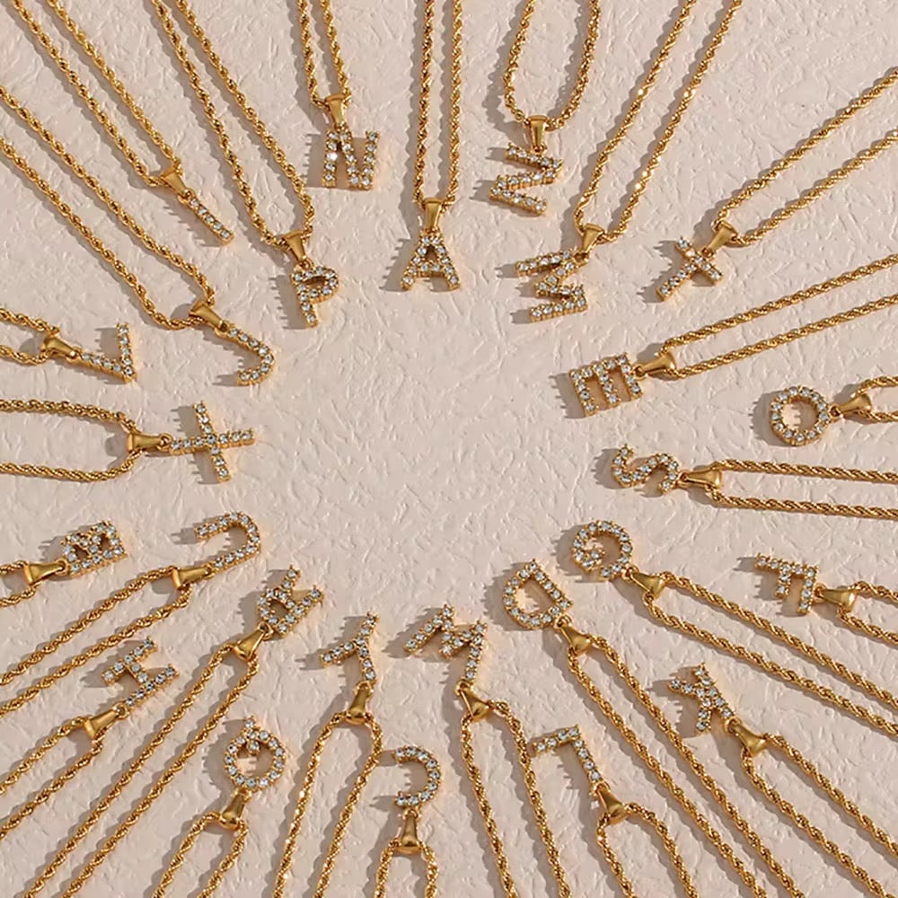 Rhinestone Letter CZ with rope chain