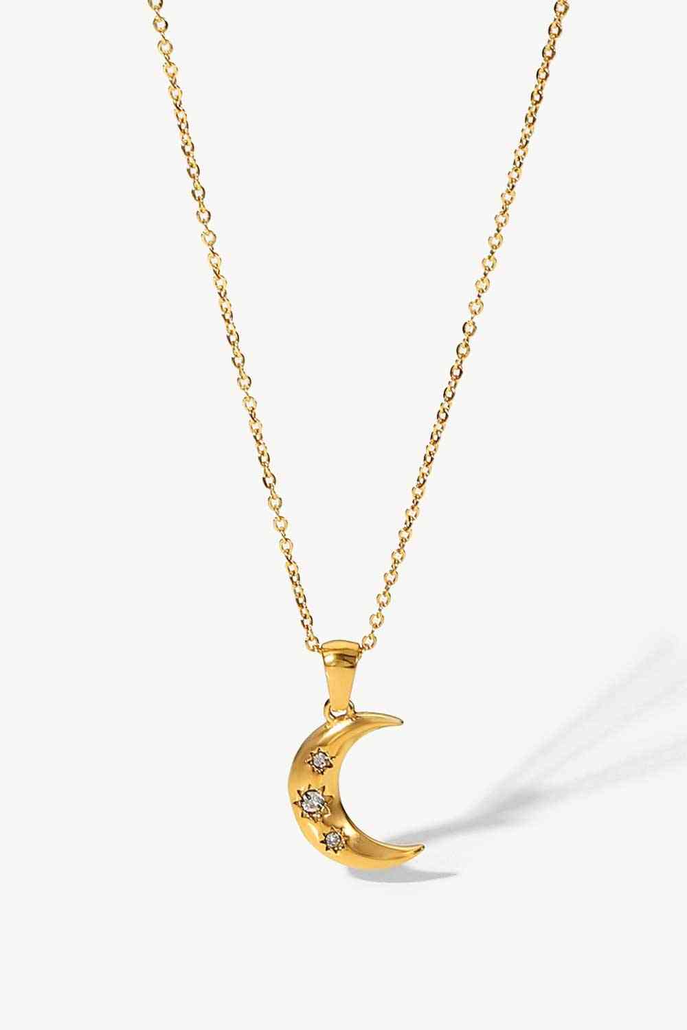 18K Gold Plated Inlaid Zircon Moon Pendant Necklace – ladybloomsjewels