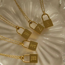 Load image into Gallery viewer, Old English Letters Lock Necklace Gold